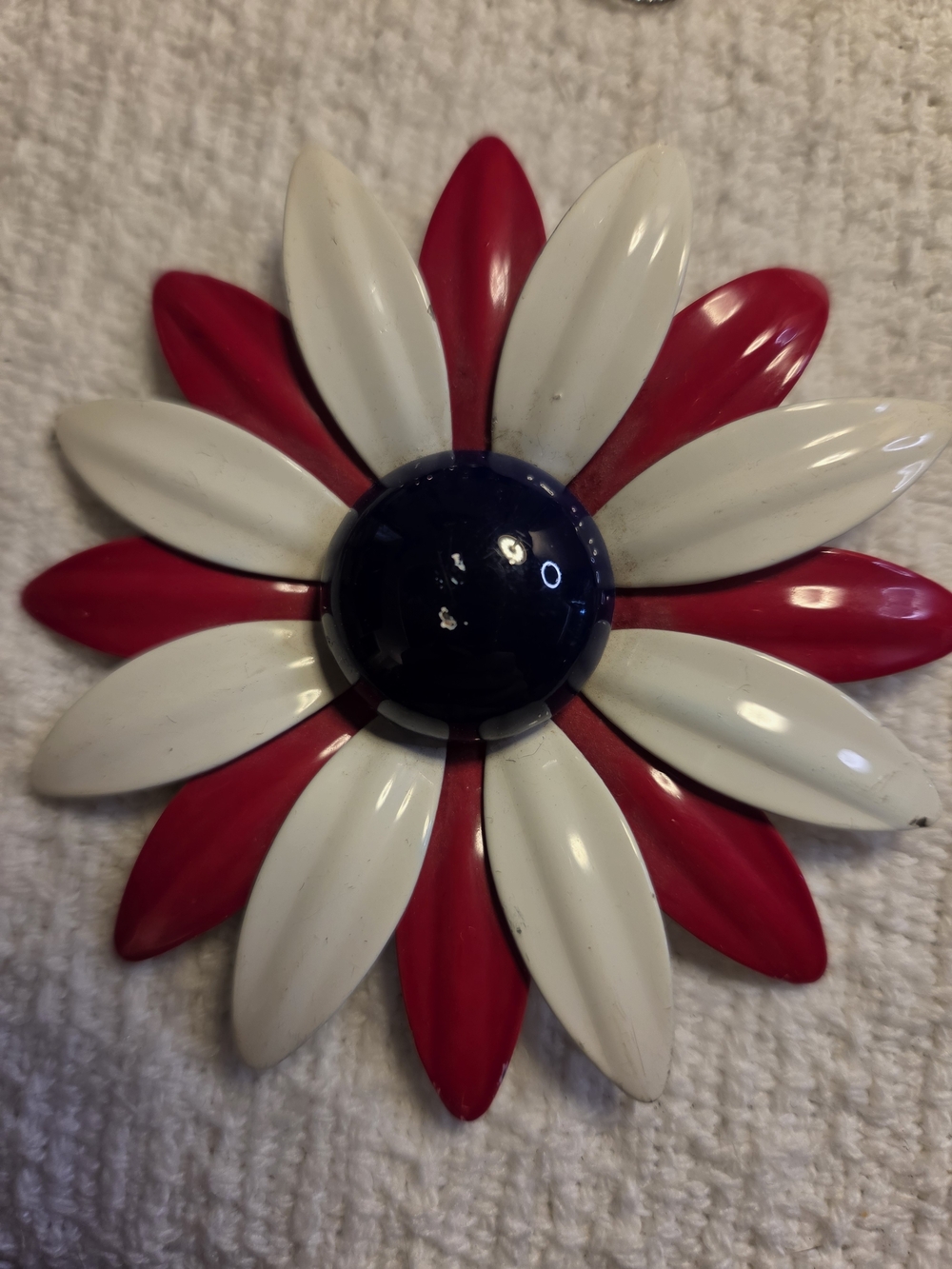 Patriotic Red & White Daisy Brooch with Navy Center 3 Inches